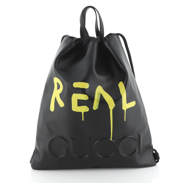 Gucci Drawstring Backpack GucciGhost Embossed Leather Large