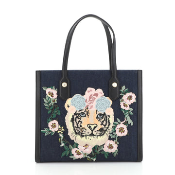 Gucci Tiger Pearl Tote Embroidered Denim Medium