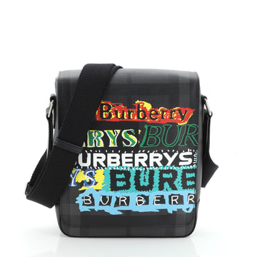 Burberry Greenford Graffiti Crossbody Bag Smoked Check Coated Canvas