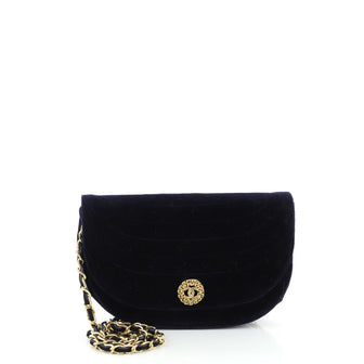 Chanel Vintage Crescent Flap Bag Horizontal Quilted Velvet Medium