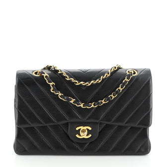 Chanel Vintage Classic Double Flap Bag Chevron Lambskin Medium