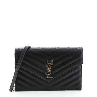 Saint Laurent Classic Monogram Wallet on Chain Matelasse Chevron Leather Small