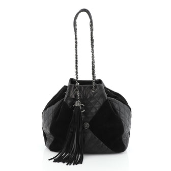 Chanel Patchwork Drawstring Bag Leather and Suede Medium