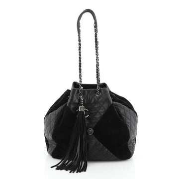 Chanel Patchwork Drawstring Bag Leather and Suede Medium