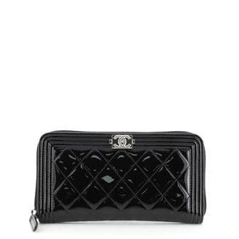 Chanel Boy Zip Around Wallet Quilted Patent Long