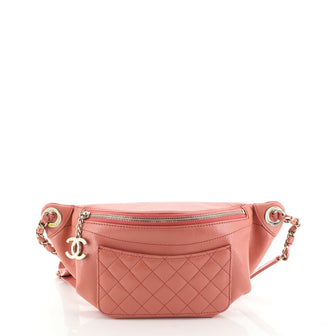 Chanel Front Pocket Waist Bag Quilted Crumpled Calfskin