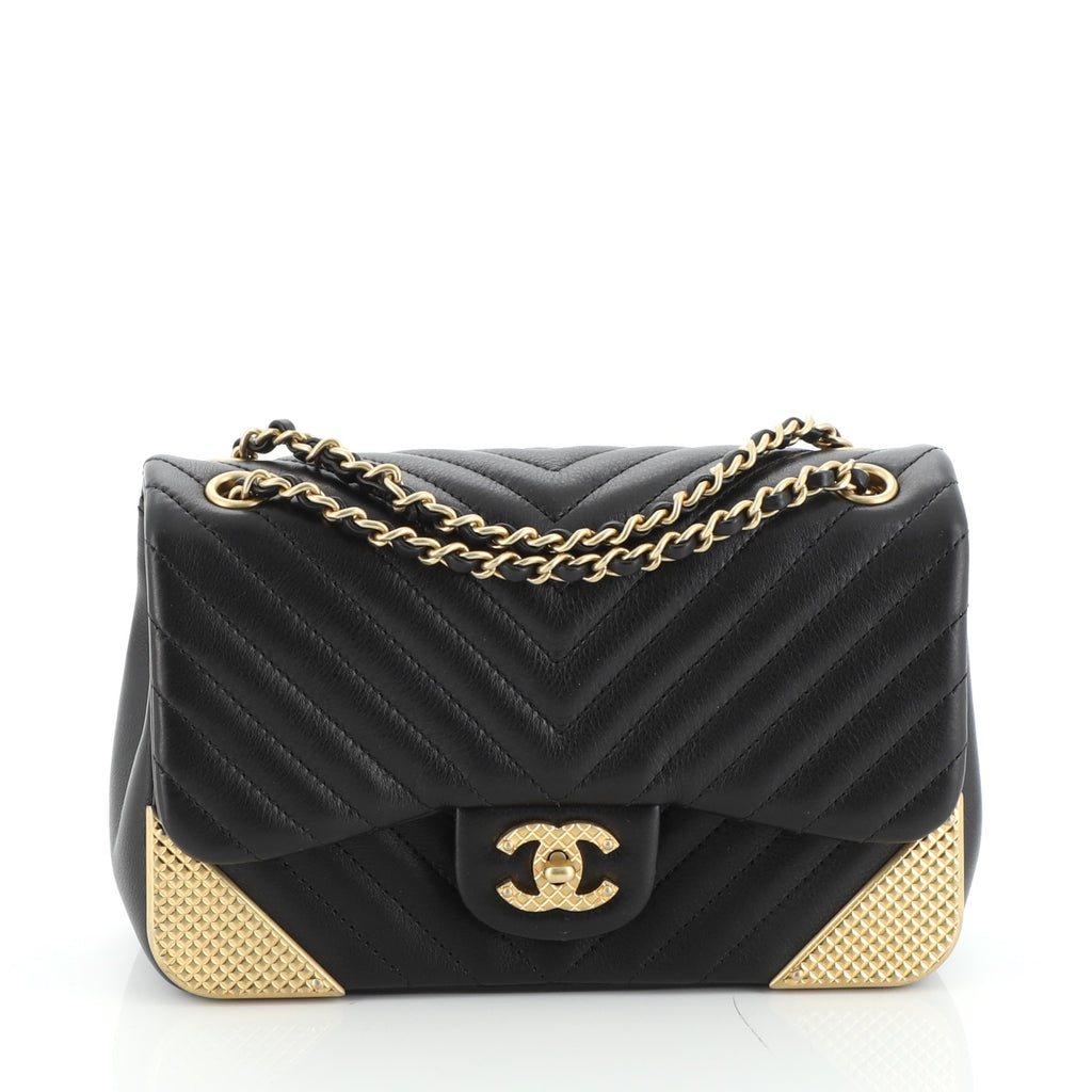Chanel Rock the Corner Flap Bag Chevron Calfskin Mini Black 55588106