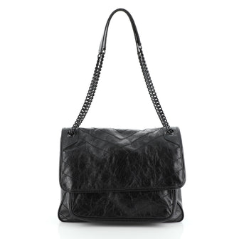 Saint Laurent Niki Chain Flap Bag Matelasse Chevron Leather Large