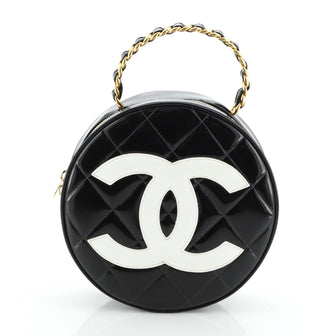 Chanel Vintage Round Top Handle Vanity Case Quilted Patent