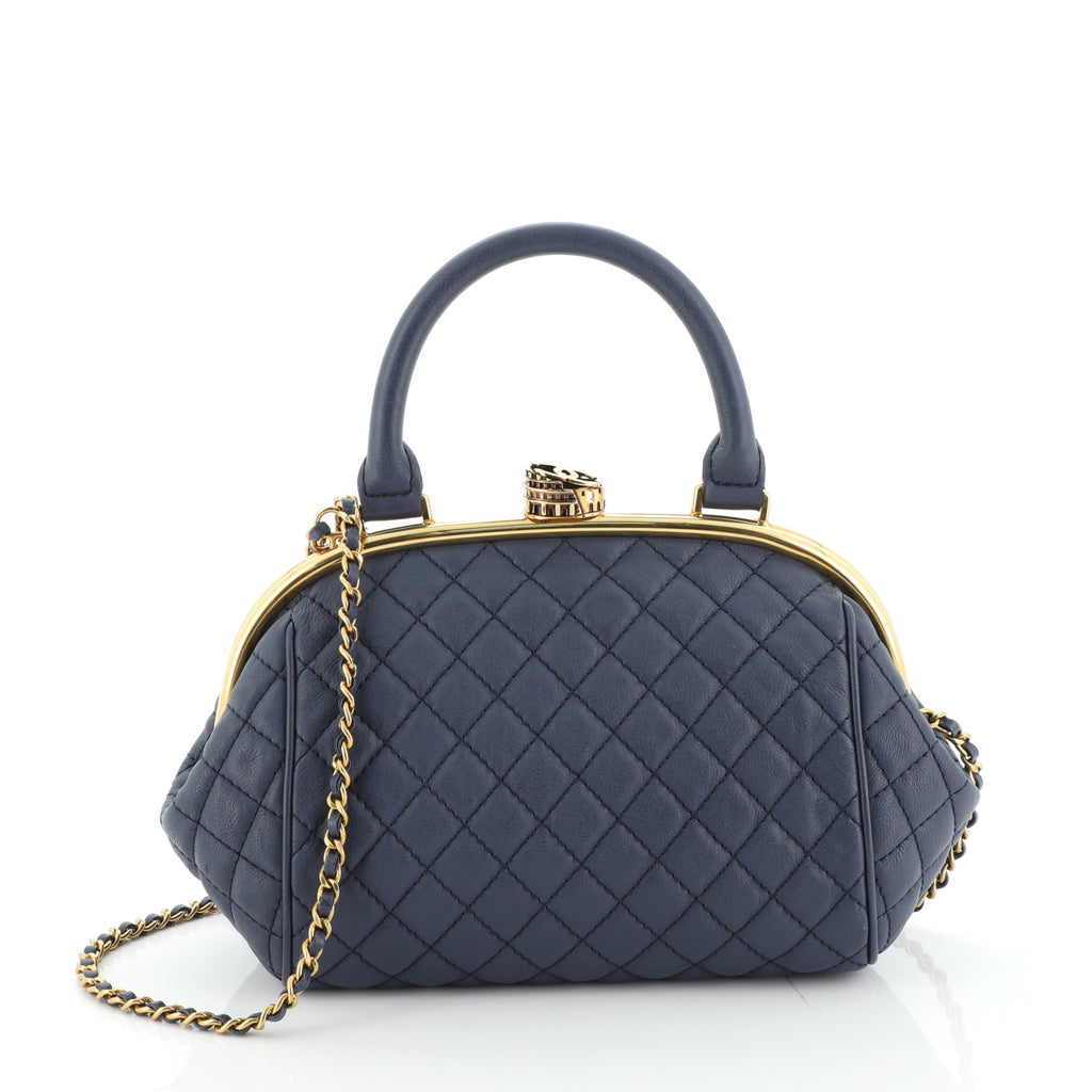 Chanel Paris-Rome Colosseum Lock Frame Bowling Bag Quilted Calfskin Small  Blue 55588146