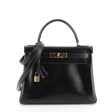 Hermes Kelly Handbag Black Box Calf with Gold Hardware 28