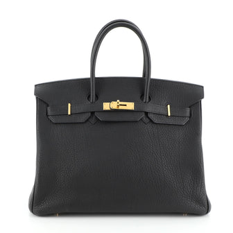 Hermes Birkin Handbag Black Fjord with Gold Hardware 35