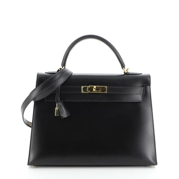Hermes Kelly Handbag Black Box Calf with Gold Hardware 32