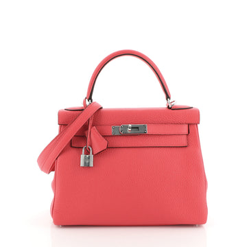 Hermes Kelly Handbag Pink Clemence with Palladium Hardware 28