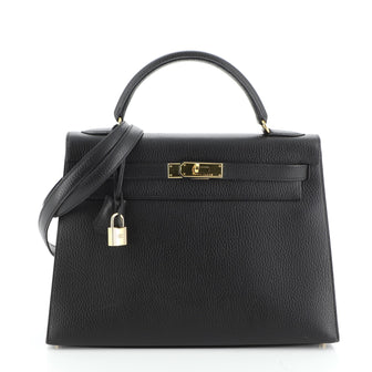 Hermes Kelly Handbag Black Ardennes with Gold Hardware 32