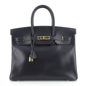 Hermes Birkin Handbag Blue Box Calf with Gold Hardware 35