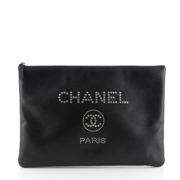 Chanel Deauville Pouch Studded Caviar Large