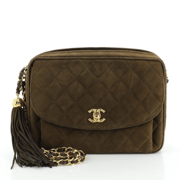 Chanel Vintage Front Pocket Camera Bag Quilted Suede Medium