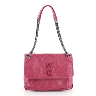 Saint Laurent Niki Chain Flap Bag Matelasse Chevron Leather Medium
