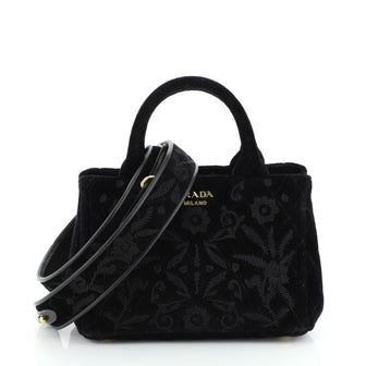 Prada Convertible Open Tote Quilted Embroidered Velvet Mini