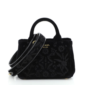 Prada Convertible Open Tote Quilted Embroidered Velvet Mini