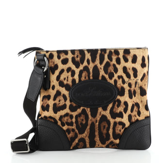 Dolce & Gabbana Zip Messenger Bag Leopard Print Nylon Medium