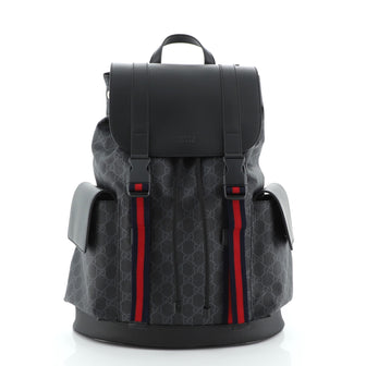 Gucci Double Pocket Buckle Backpack GG Coated Canvas Large