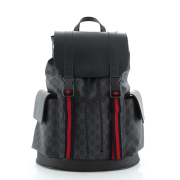 Gucci Double Pocket Buckle Backpack GG Coated Canvas Large