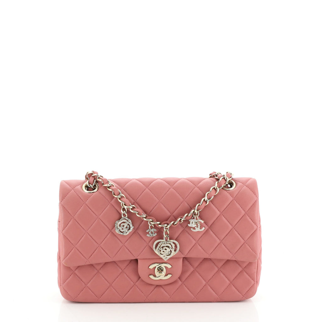 Chanel Valentine Crystal Hearts Flap Bag Quilted Lambskin Medium Pink  5559259
