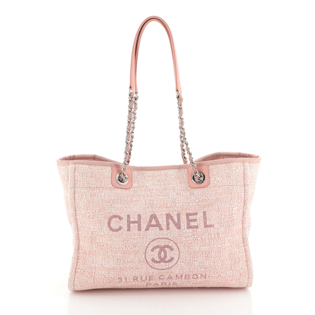 Chanel Deauville Small Raffia Tote Bag Pink 17C Cruise 2017