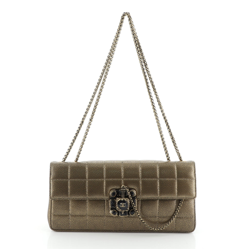 Chanel Paris-Byzance Square Quilt Flap Bag Quilted Caviar East West Gold  555934