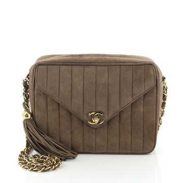 Chanel Vintage Front Pocket Camera Bag Quilted Suede Medium