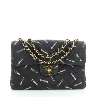 Chanel Vintage Classic Single Flap Bag Quilted Printed Canvas Maxi