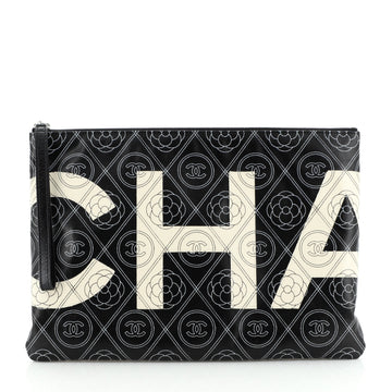 Chanel Camellia Logo Wristlet Clutch Printed Coated Canvas Large