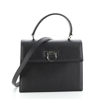 Salvatore Ferragamo Gancini Convertible Top Handle Bag Saffiano Leather Medium