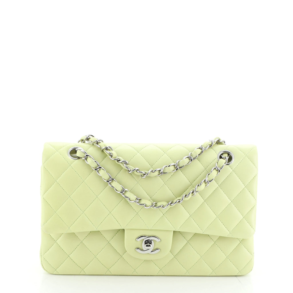 Chanel Classic Double Flap Bag Quilted Lambskin Medium Green 556127