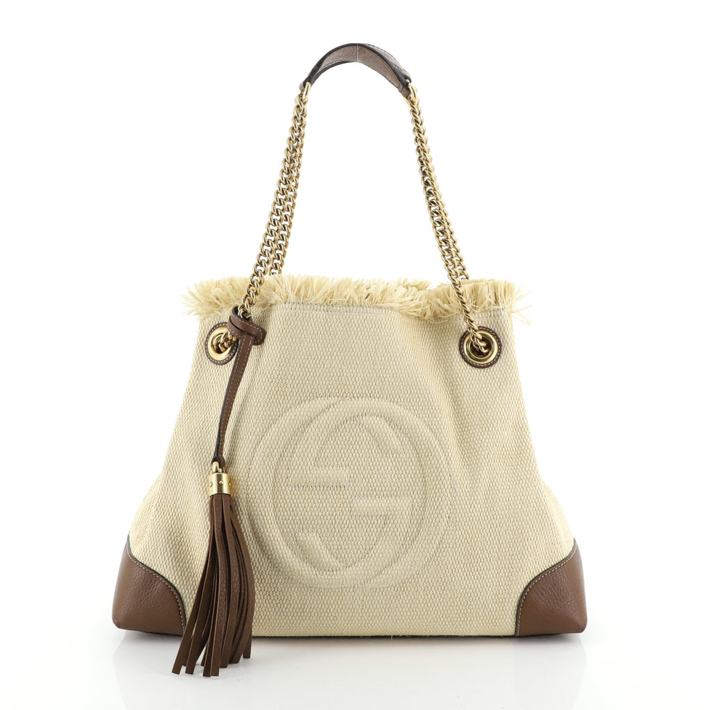 Gucci Soho Chain Strap Shoulder Bag Straw and Leather Medium