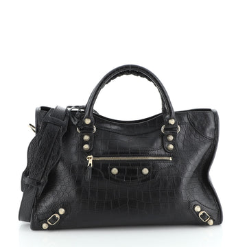 Balenciaga City Giant Studs Bag Crocodile Embossed Leather Medium