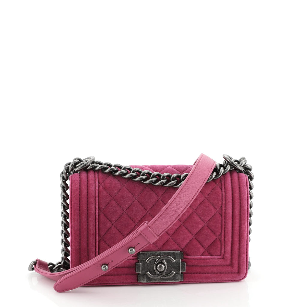 Chanel Boy Flap Bag Quilted Velvet Small Pink 556261