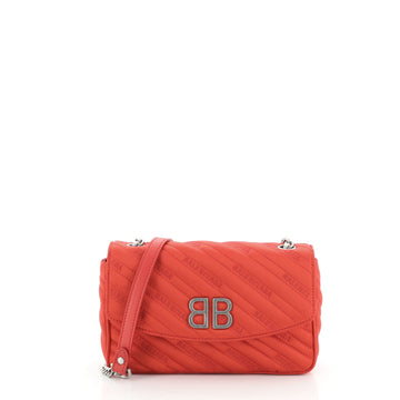 Balenciaga BB Chain Round Shoulder Bag Quilted Satin Small