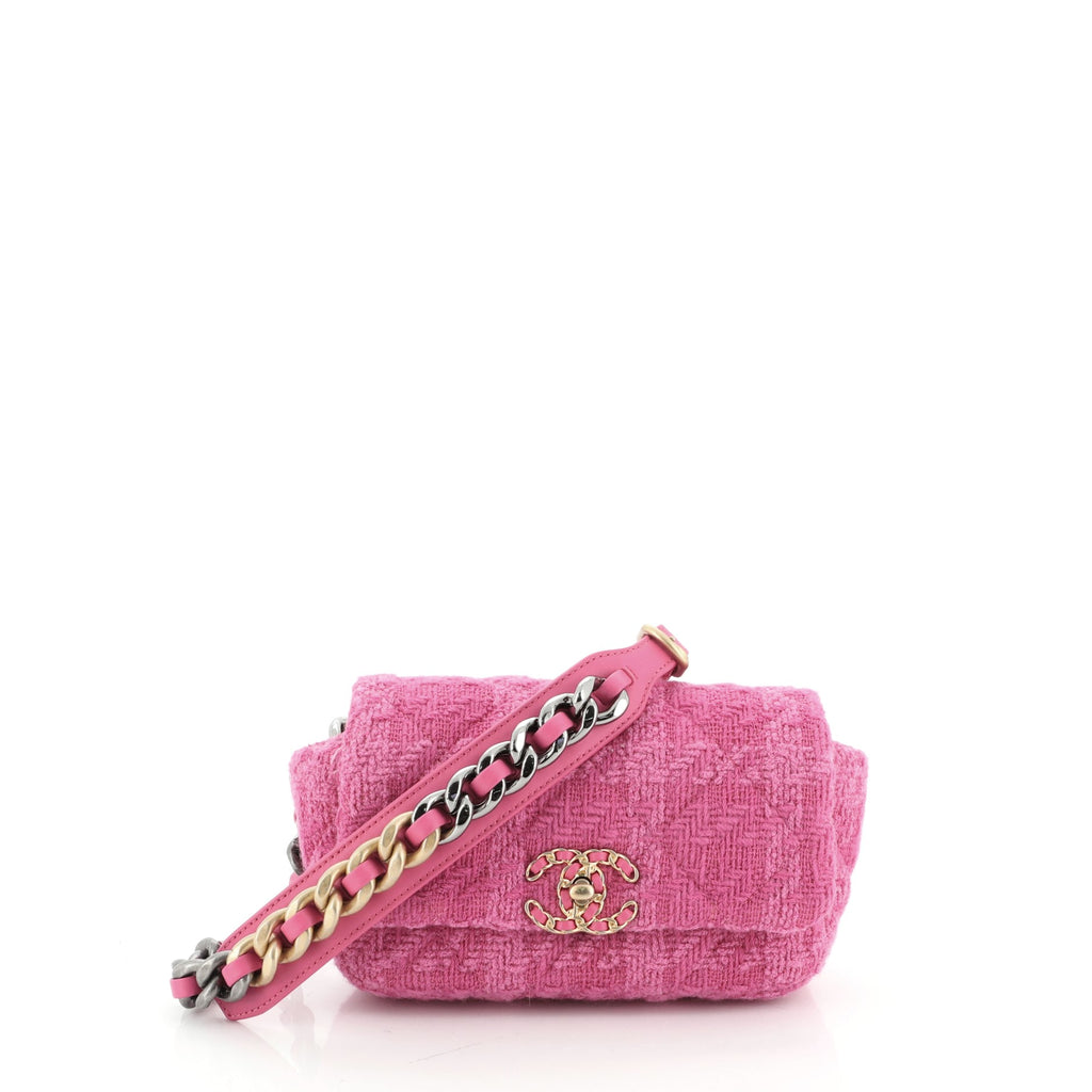 CHANEL Tweed Quilted Flap Chain Waist Bag Pink 1140023