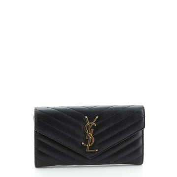 Saint Laurent Classic Monogram Flap Wallet Matelasse Chevron Leather Large