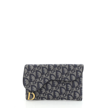 Christian Dior Vintage Saddle Flap Wallet Diorissimo Canvas Long