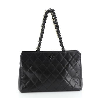 Chanel Vintage Resin Chain Zip Tote Quilted Lambskin Large