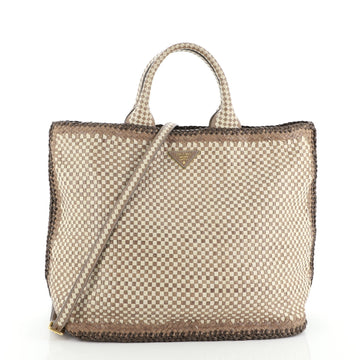 Prada Convertible Open Tote Madras Woven Leather Large