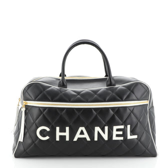Chanel Vintage Logo Bowler Bag Quilted Lambskin Large