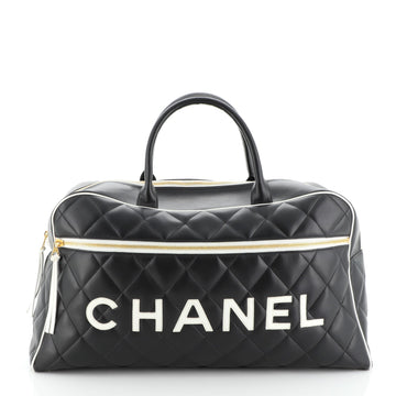 Chanel Vintage Logo Bowler Bag Quilted Lambskin Large