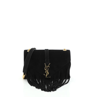Saint Laurent Classic Monogram Fringe Crossbody Bag Suede Small