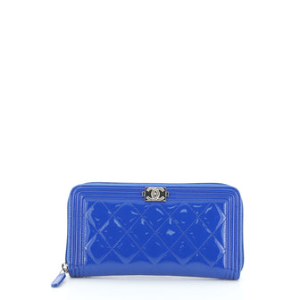 Chanel Boy Zip Around Wallet Quilted Patent Long