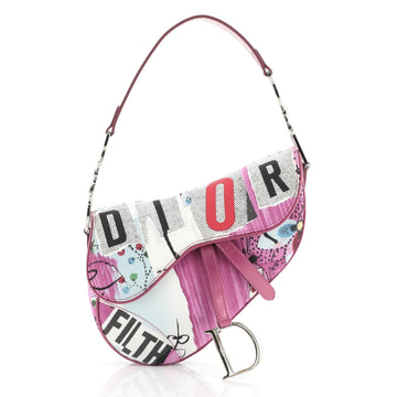Christian Dior Vintage Saddle Bag Printed Canvas Medium
